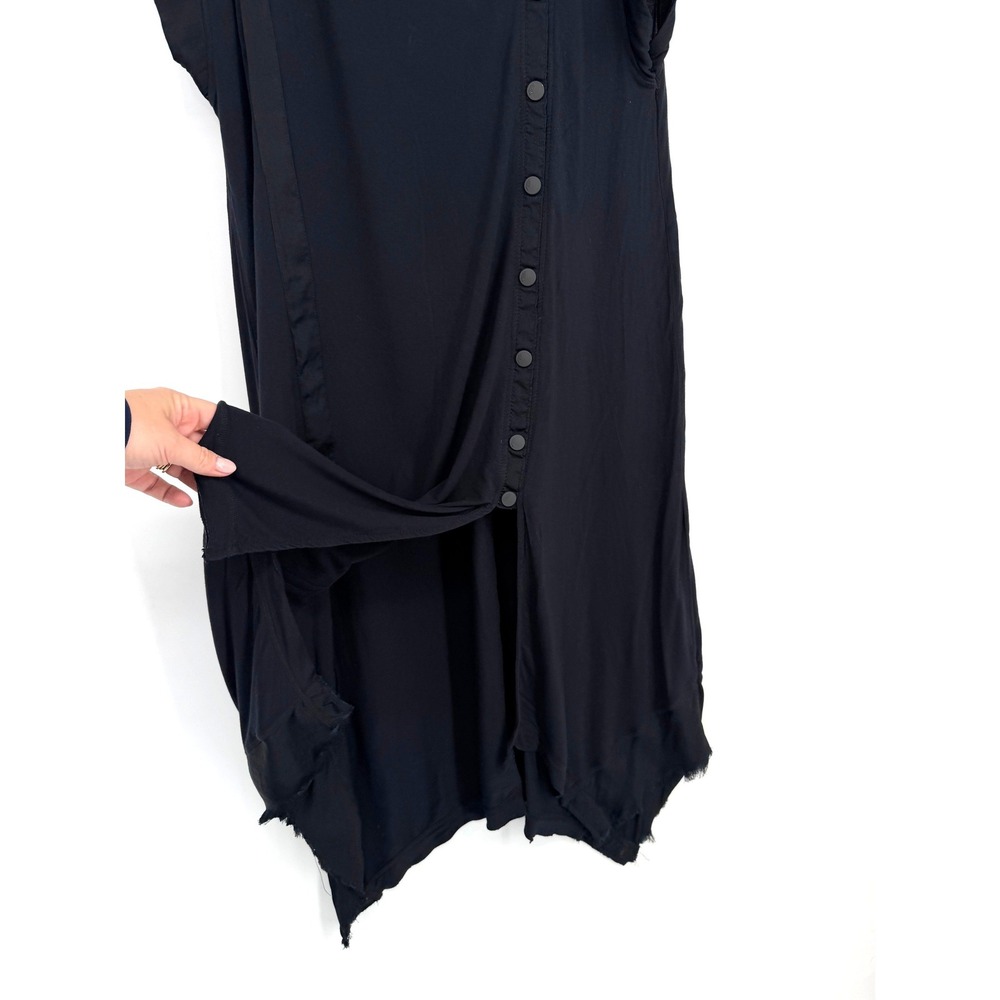 Free People Kismet Black Asymmetrical Button Mini Dress Raw Hem XS OB1412981 - Picture 8 of 12